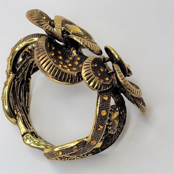 Chunky Rhinestone Vintage Double Flower Bracelet - Picture 2 of 10